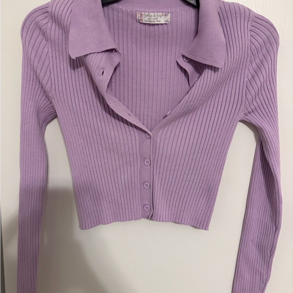 Lilac Ribbed Button-Up Cardigan